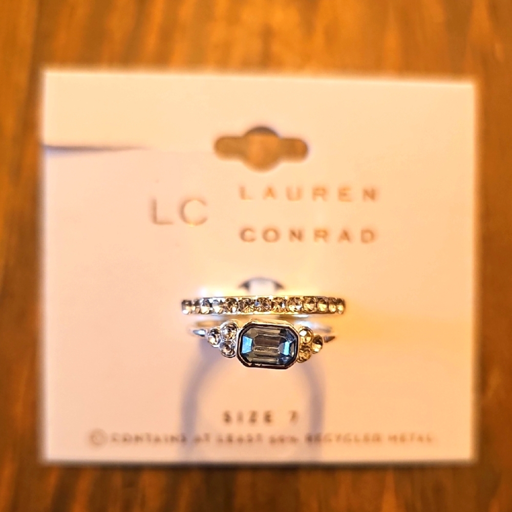 LC Lauren Conrad Silver Ring Set with Blue Stone